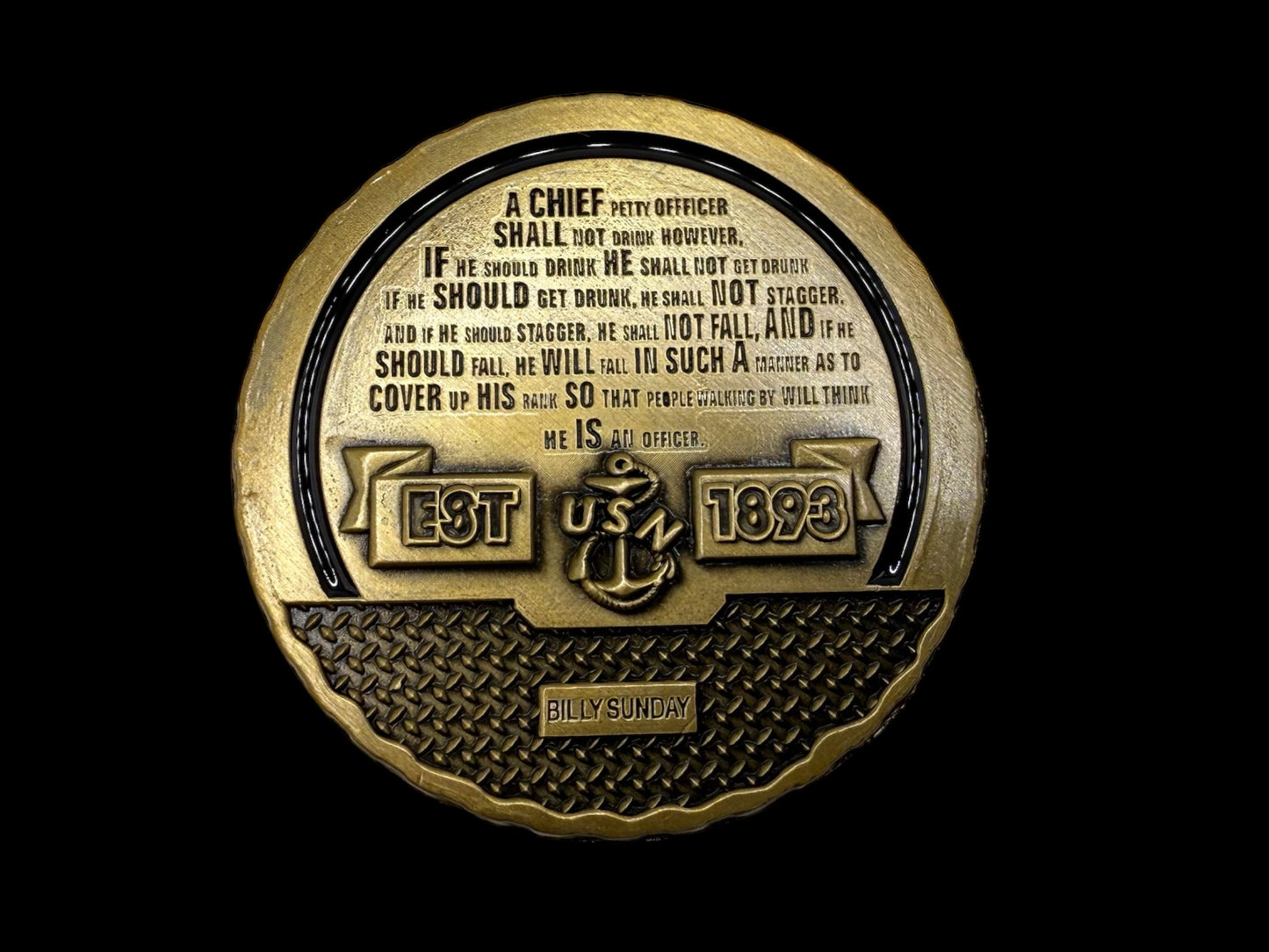 Gold Fouled Anchor Billy Sunday Challenge Coin